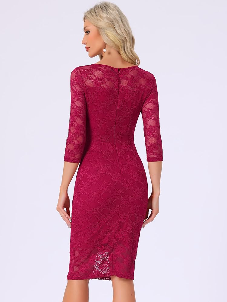 Allegra K Lace Dress for Women's Elegant 3/4 Sleeve Square
